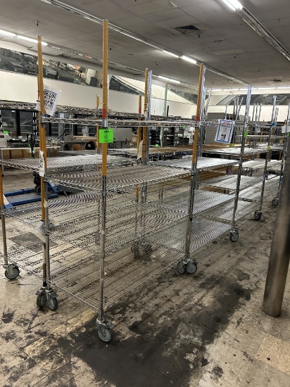 ULINE 4' 4 TIER WIRE STORAGE RACKS ON CASTERS