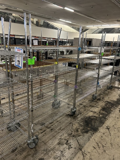 ULINE 4' 4 TIER WIRE STORAGE RACKS ON CASTERS