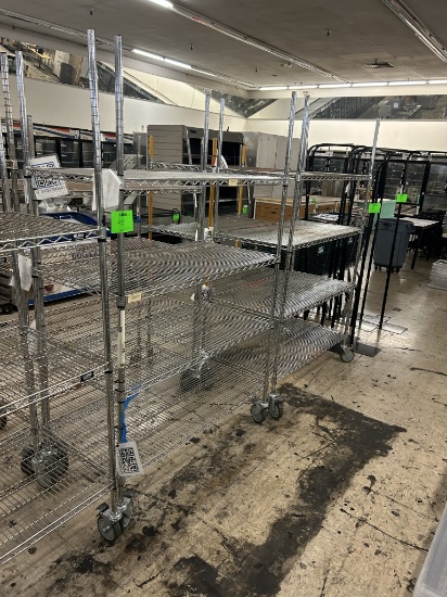 ULINE 4' 4 TIER WIRE STORAGE RACKS ON CASTERS