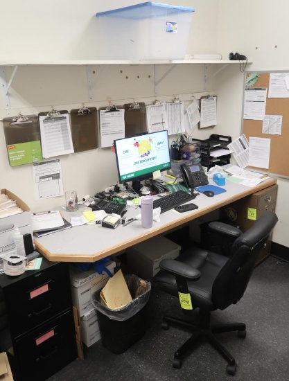 built-in work surface, wall shelf, & cork bulletin board