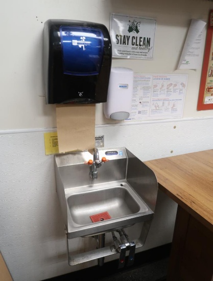 hand sink, w/ knee valves & eyewash, soap & towell dispenser