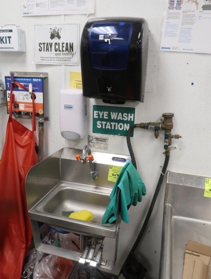 hand sink, w/ knee valves & eyewash, soap & towell dispenser