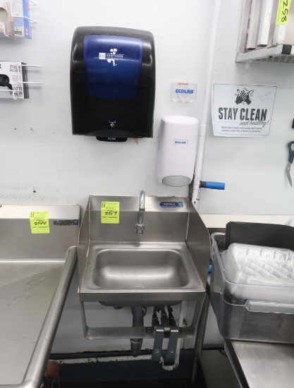 hand sink, w/ knee valves & eyewash, soap & towell dispenser