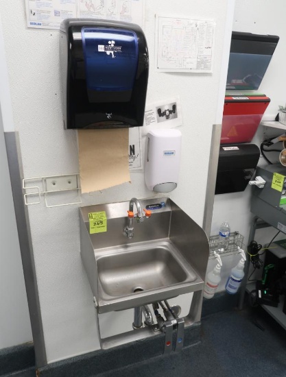 hand sink, w/ knee valves & eyewash, soap & towell dispenser