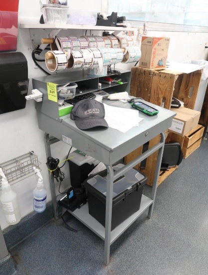 receiving desk, includes shelf above
