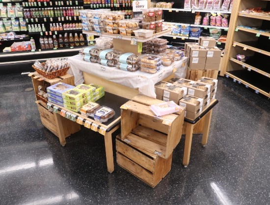 wooden bakery merchandising table w/ outriggers