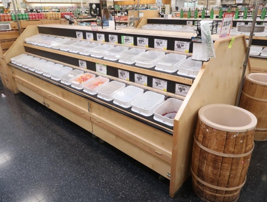 wooden 2-sided, reach-in bulk bin merchandiser