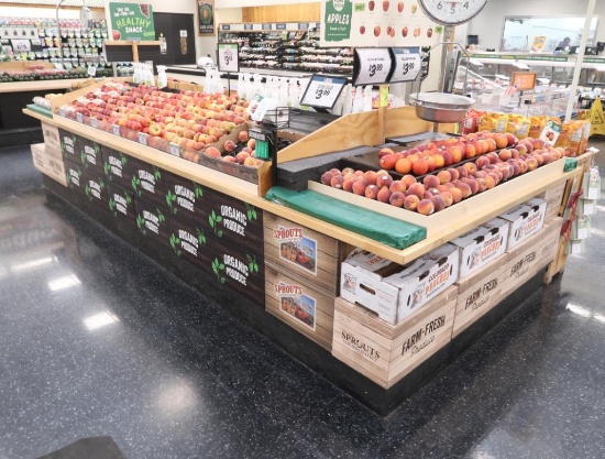 produce island, w/ 2) bag dispensers