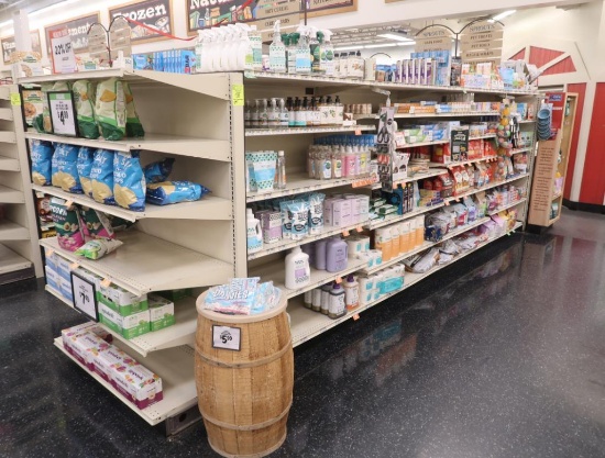 Lozier gondola shelving- 16' run w/ 2) 4' endcaps