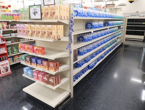 Lozier gondola shelving- 20' run w/ 2) 3' endcaps