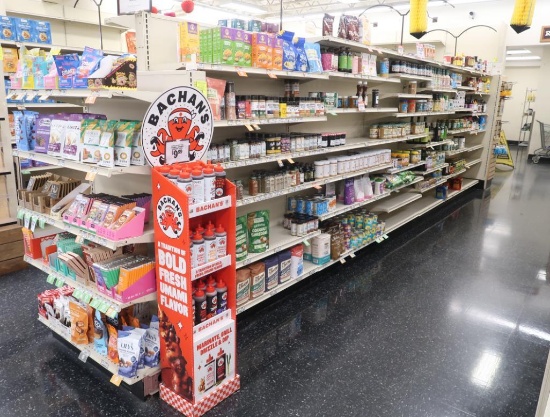 Lozier gondola shelving- 20' run w/ 2) 3' endcaps