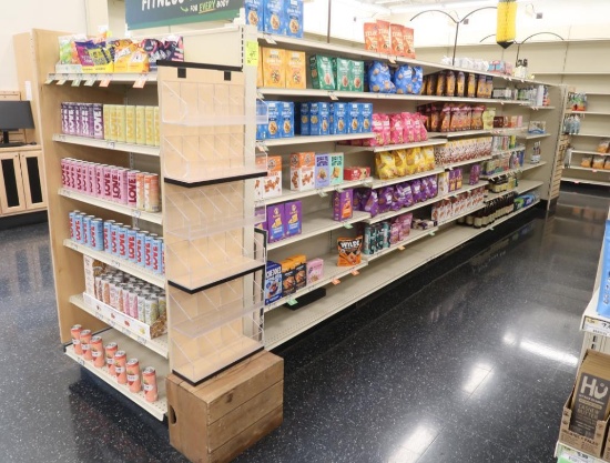 Lozier gondola shelving- 20' run w/ 2) 3' endcaps