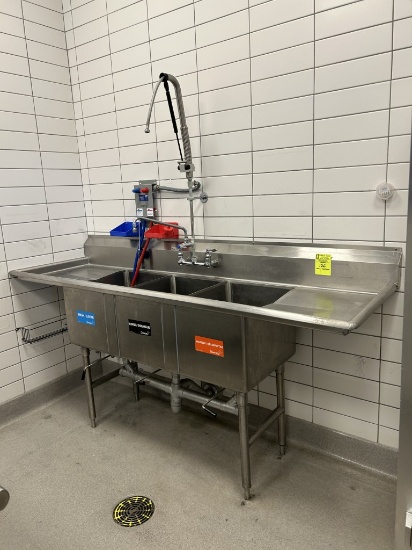 STAINLESS STEEL 3 COMPARTMENT SINK W/ SPRAYER