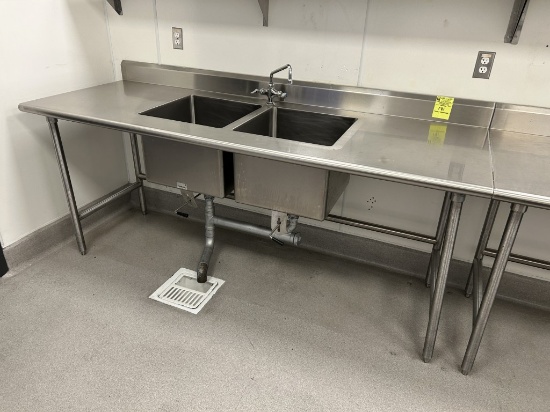 7FT TWO BASIN STAINLESS SINK TABLE W/ BACKSPLASH