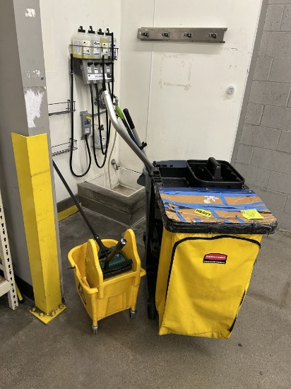 JANITORIAL CART, MOP BUCKET, AND MOP BASIN