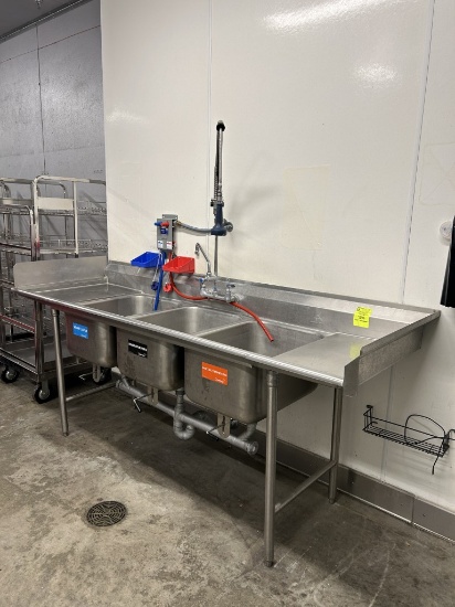 STAINLESS STEEL 3 COMPARTMENT SINK W/ SPRAYER