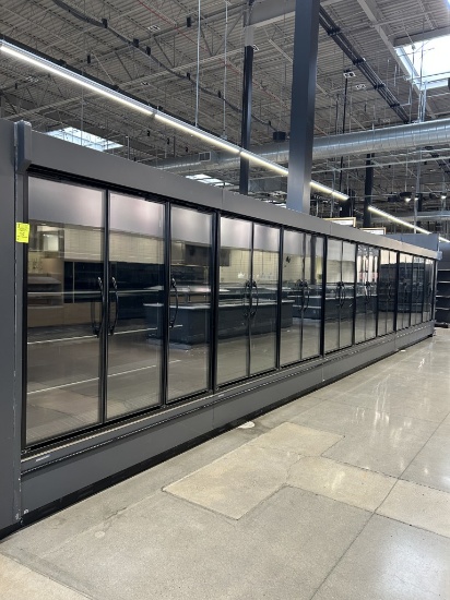 38FT RUN OF 2019 HILL PHOENIX MULTIDECK CASES W/ MED TEMP DOORS