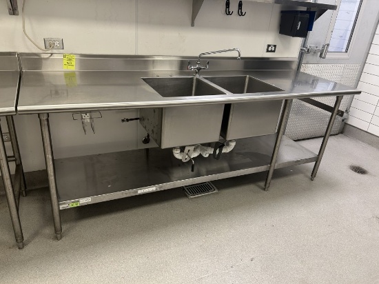 STAINLESS STEEL 2 BASIN SINK TABLE W/ BACKSPLASH