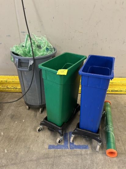 ASSORTED TRASH CANS W/ DOLLEYS