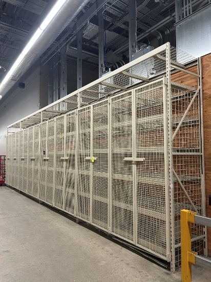 4 SECTIONS OF LOZIER WIDE SPAN RACKING W/ DOORS