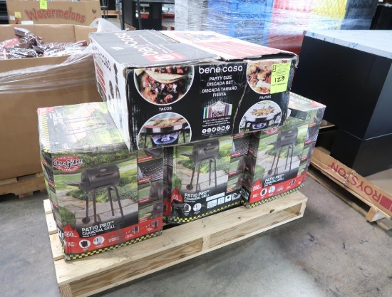 Bene Casa comal station & 3) Char-Griller Patio Pro charcoal grills