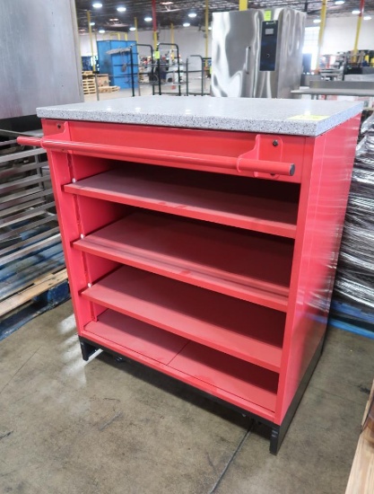 Royston demo table, on casters, w/ solid surface top