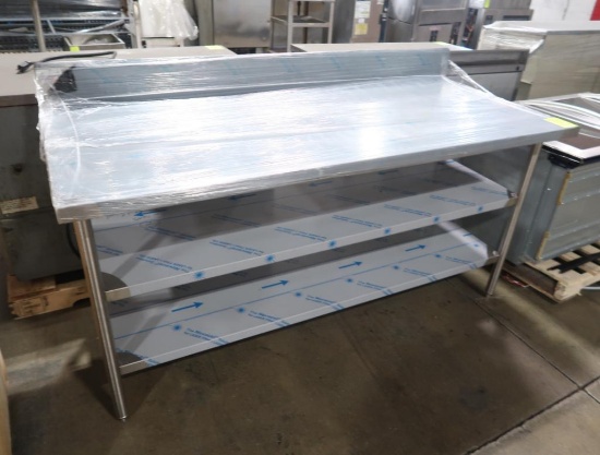 stainless table w/ backsplash & 2) undershelves