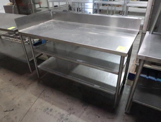 stainless table w/ 2) undershelves, back & side splash
