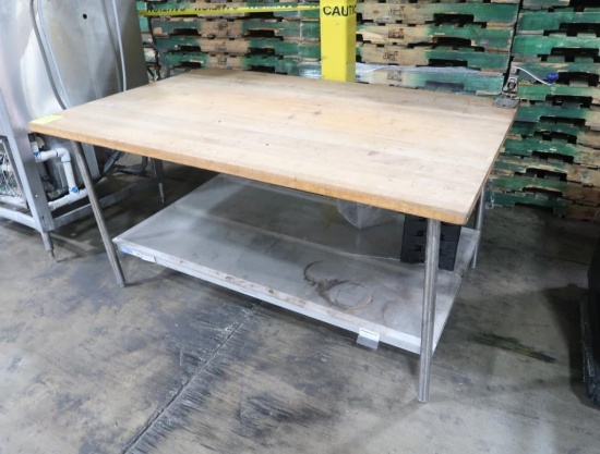 solid maple top bakery table, w/ undershelf & can opener