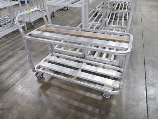 aluminum stocking cart, w/ 1) oak rail