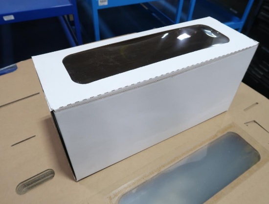 pallet of cardboard boxes w/ top window