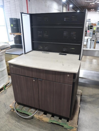 solid surface top table w/ cabinet under