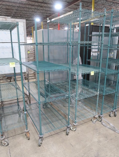 wire shelving units, epoxy coated, on casters