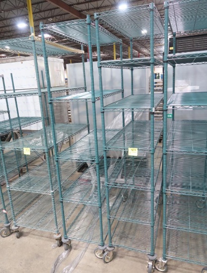 wire shelving units, epoxy coated, on casters