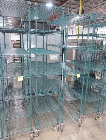 wire shelving units, epoxy coated, on casters