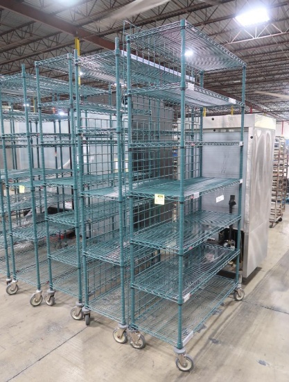 wire shelving units, epoxy coated, on casters