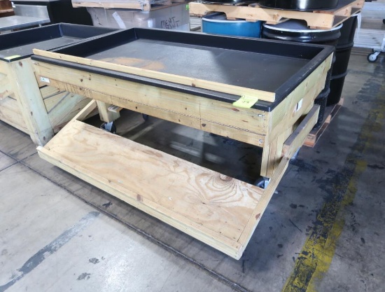 produce table w/ angleable top & lower shelf, on casters