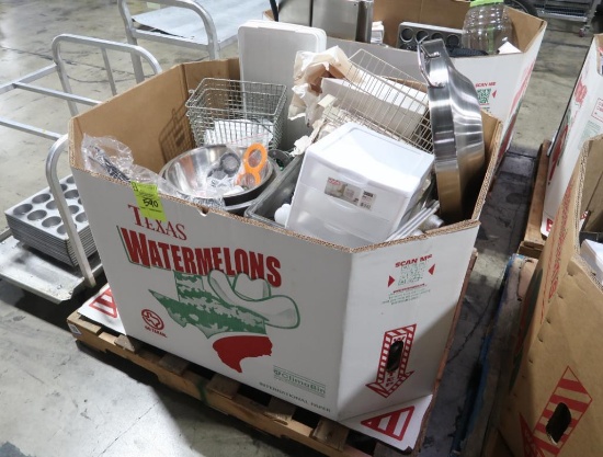 crate of misc- sheet pans, french loaf pans,