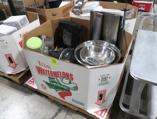 crate of misc- muffin pans, french loaf pans,