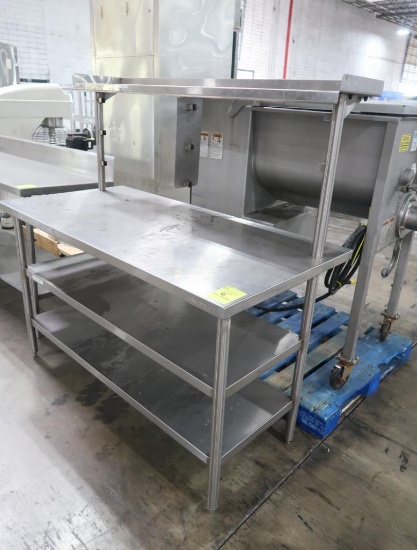 stainless table w/ over- & undershelves, label holders