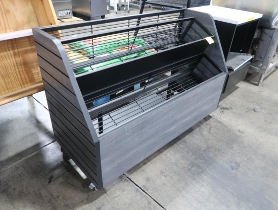 angled merchandiser, on casters