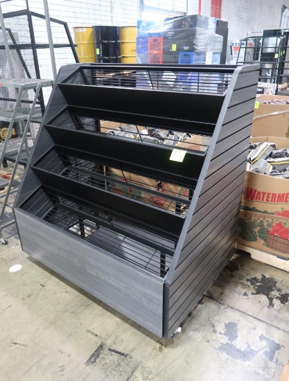 angled merchandiser, on casters