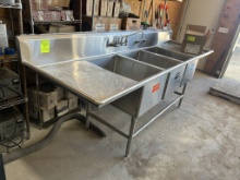 STAINLESS STEEL THREE COMPARTMENT SINK