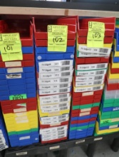 stack of plastic storage bins