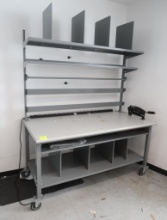 work table, on casters w/ over & under shelves