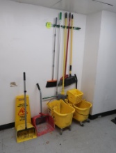 group of janitorial implements