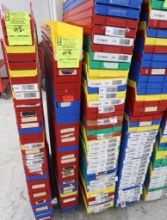 stack of plastic storage bins