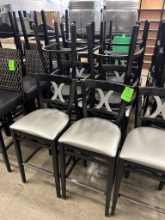 BAR HEIGHT CHAIR WITH CUSHIONED SEAT AND WOOD BLACK SUPPORT