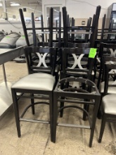 BAR HEIGHT CHAIR WITH CUSHIONED SEAT AND WOOD BLACK SUPPORT