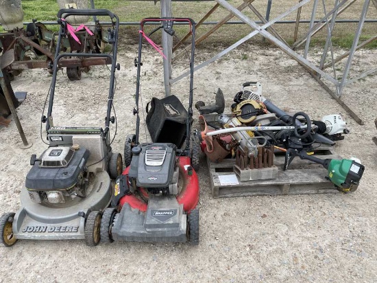 Pallet of Misc. and 2 Mowers